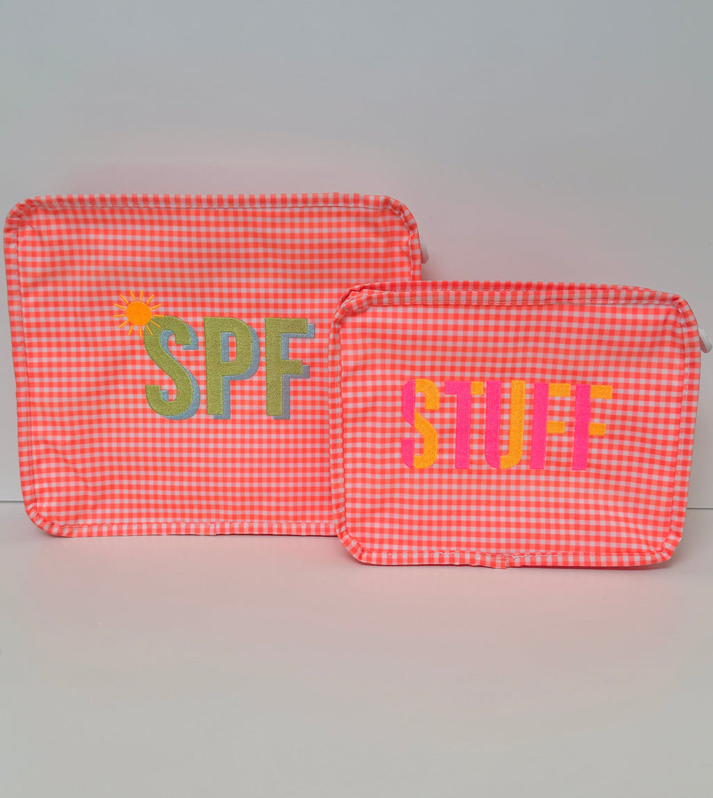 Stacked Pouches - Orange Gingham