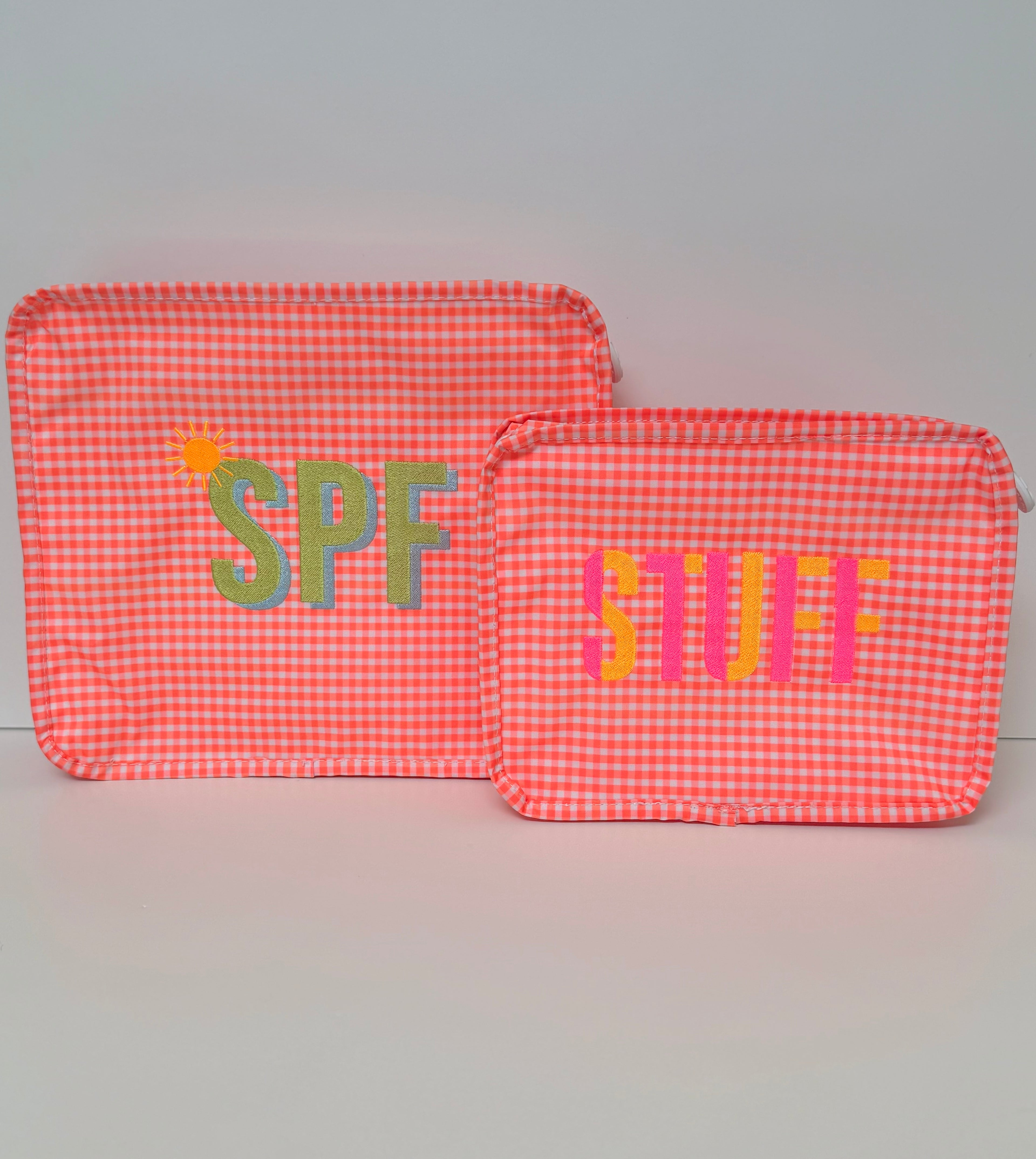 Stacked Pouches - Orange Gingham