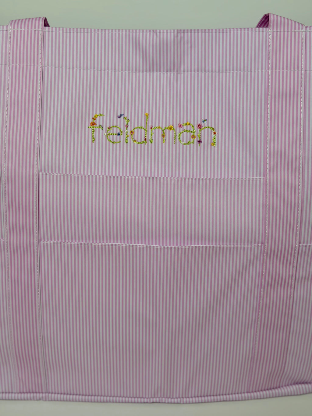 Wipeable XL Tote - Pink and White Stripe