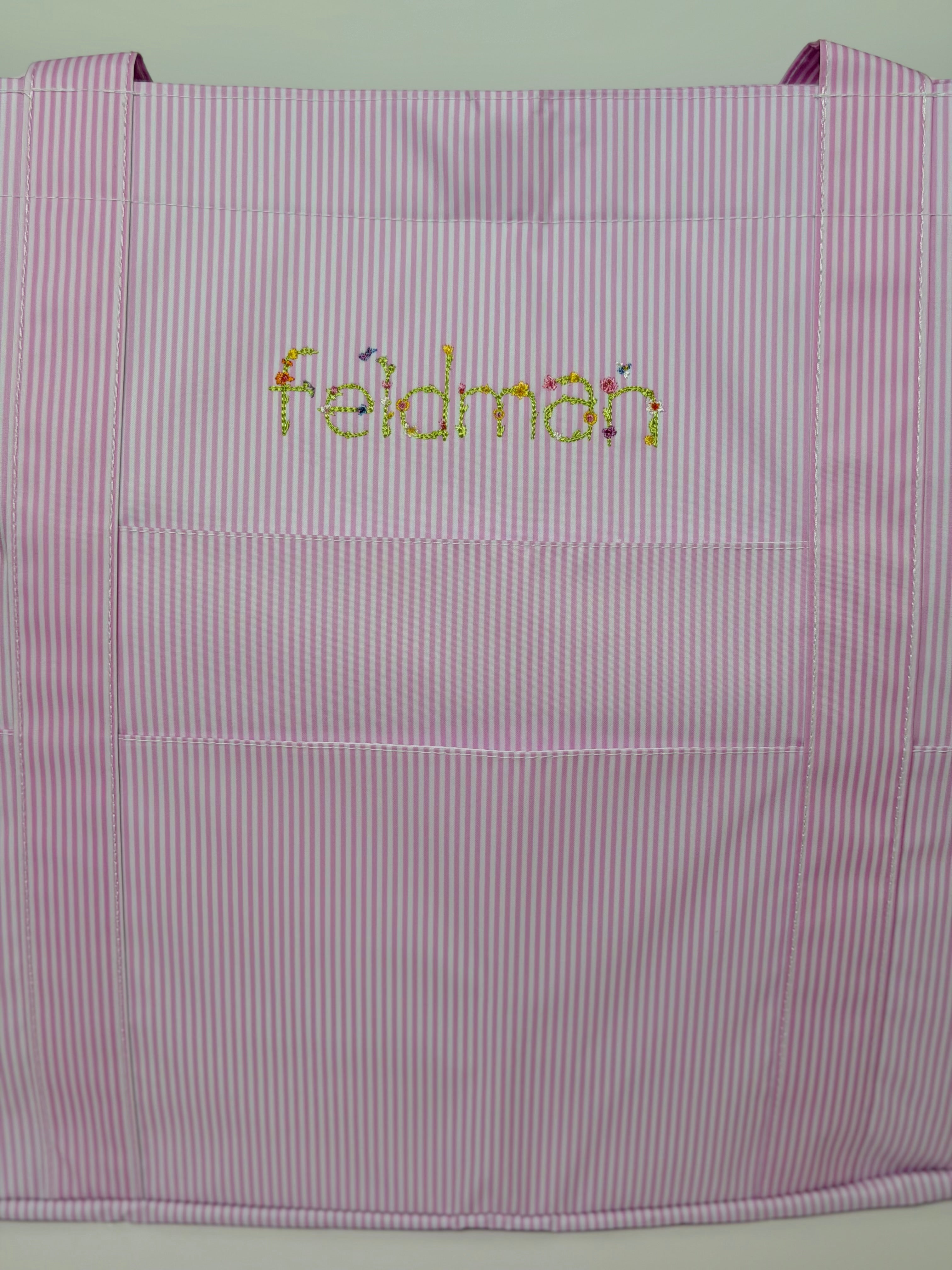 Wipeable XL Tote - Pink and White Stripe