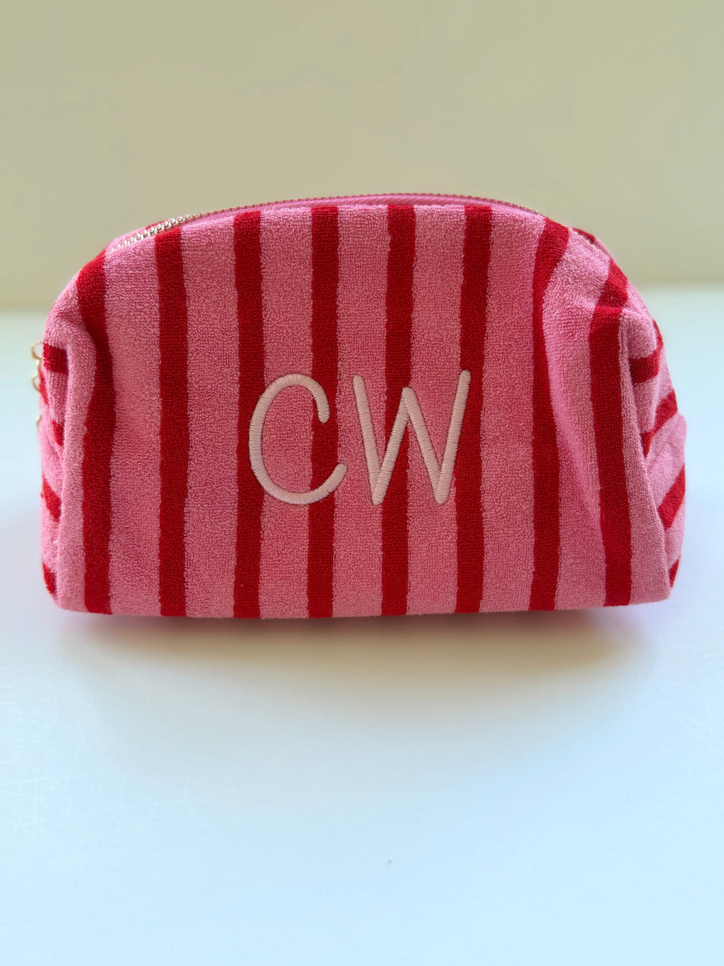 Terry Cloth Striped Cosmetic Case