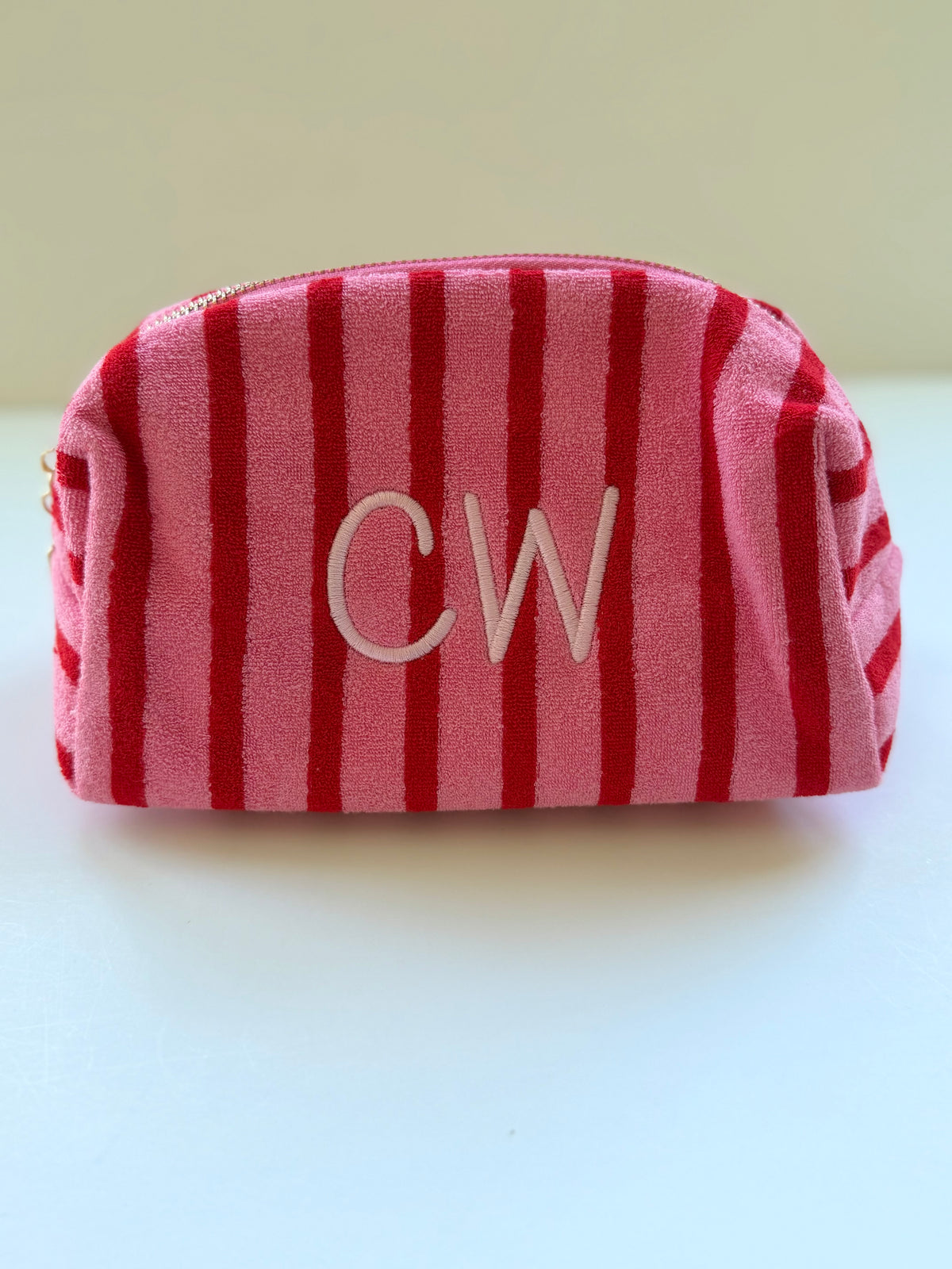 Terry Cloth Striped Cosmetic Case