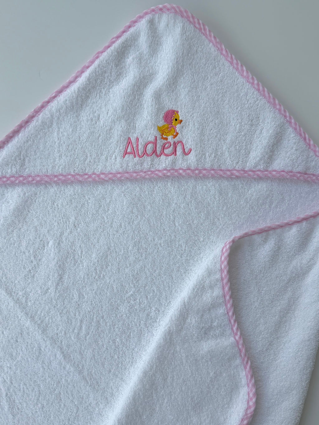 Hooded Towel with Gingham Trim