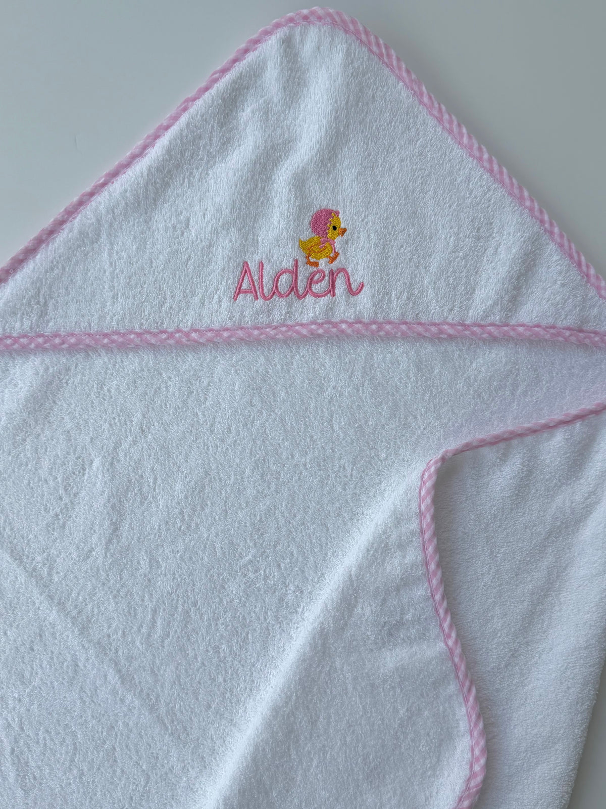 Hooded Towel with Gingham Trim