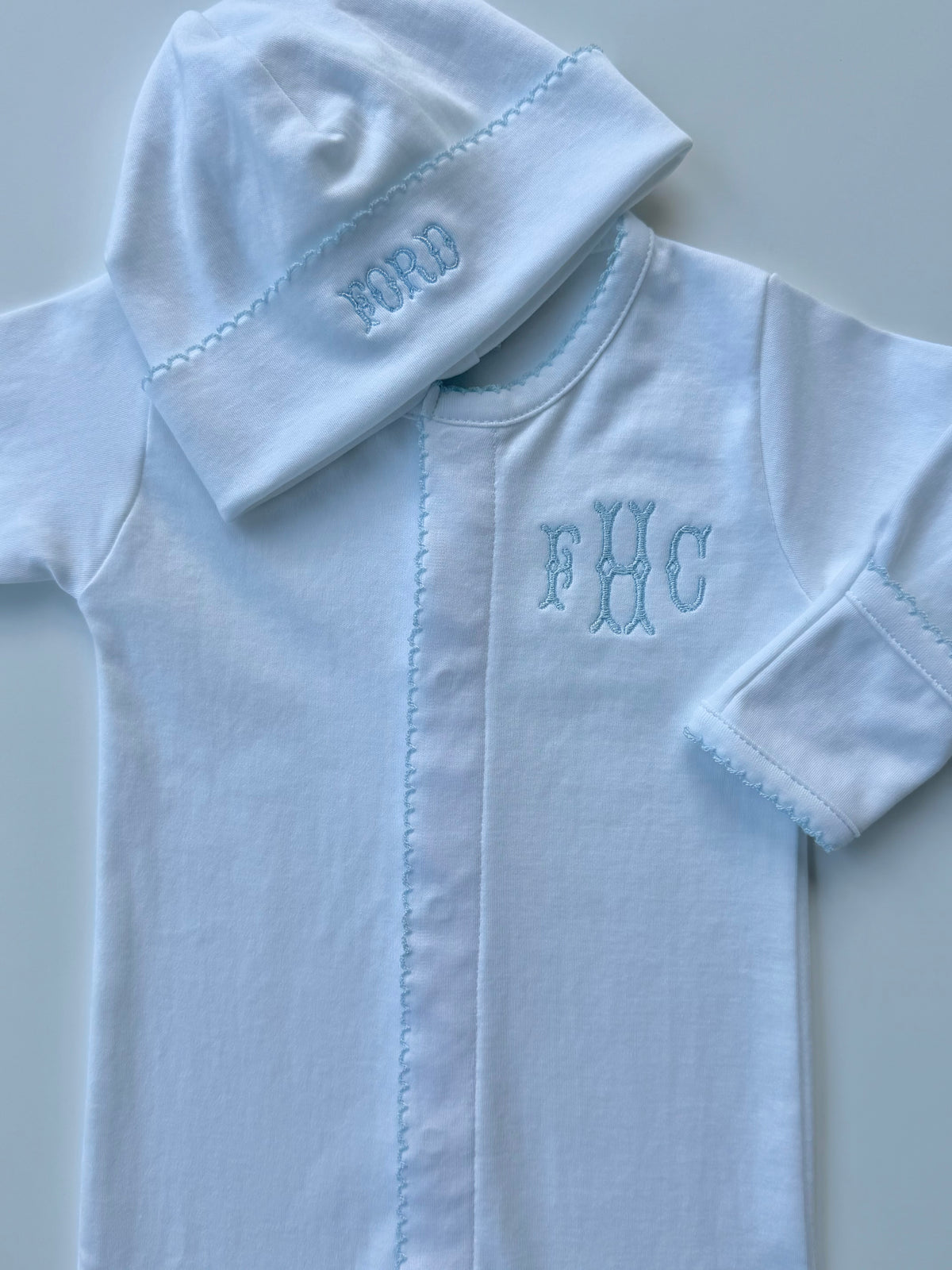 Newborn Picot Trim Bundle White with Blue Trim
