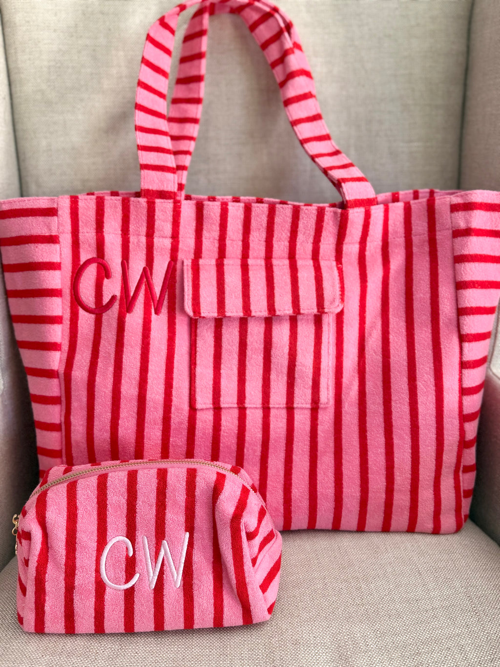 Jumbo Terry Cloth Striped Beach Bag