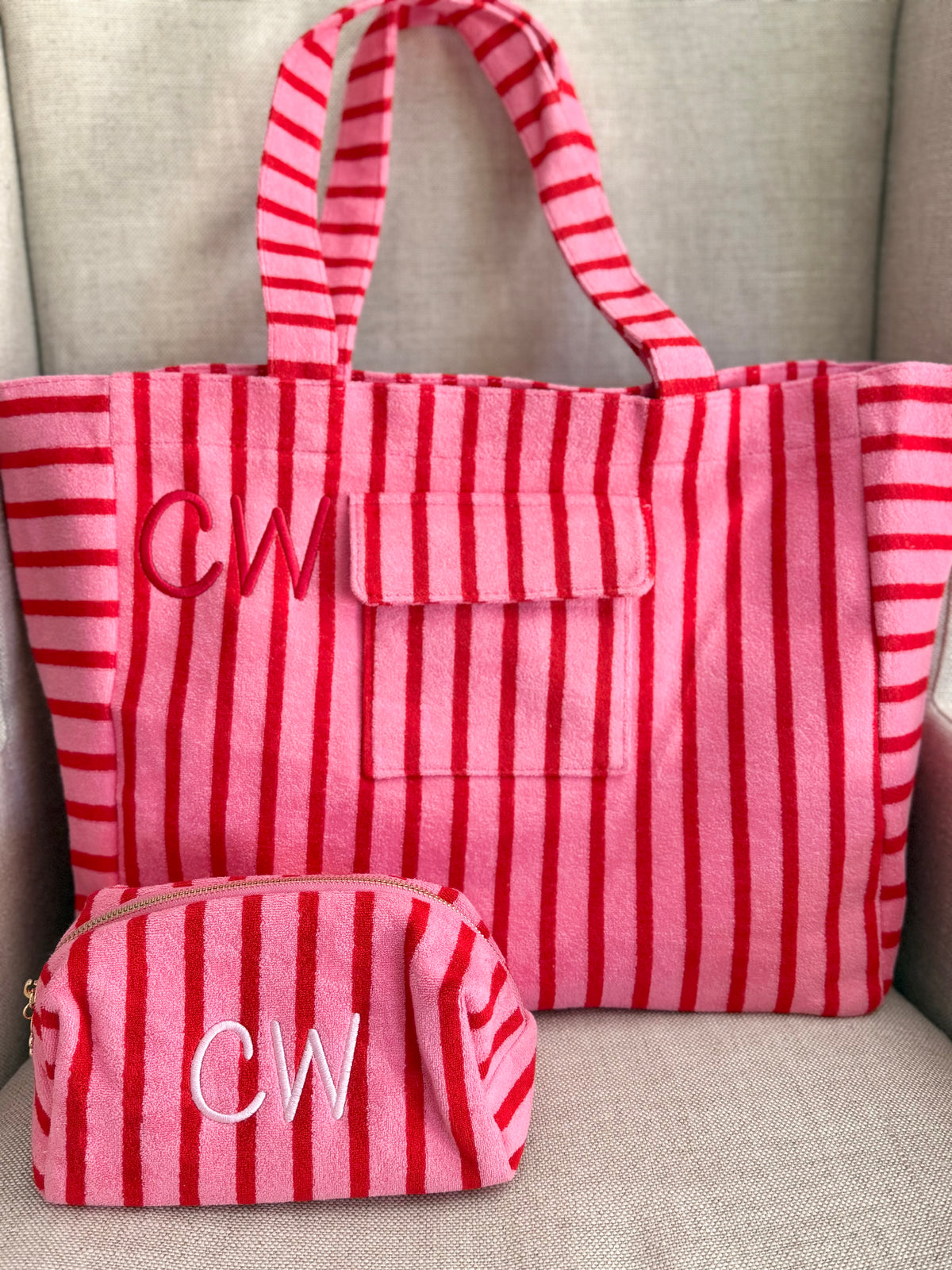 Jumbo Terry Cloth Striped Beach Bag