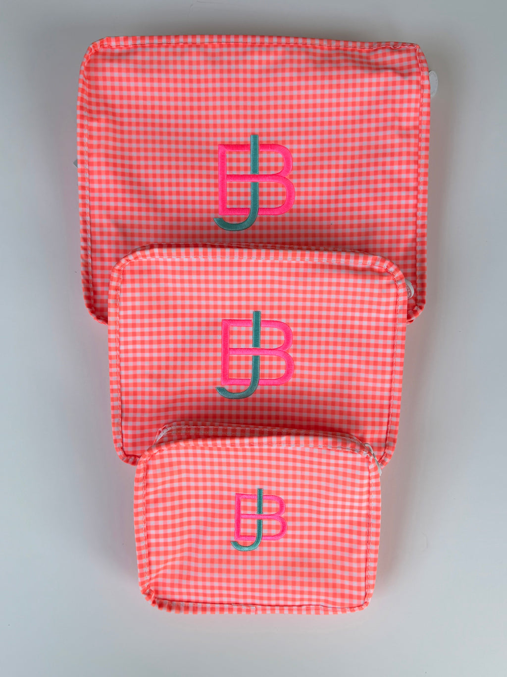 Stacked Pouches - Orange Gingham