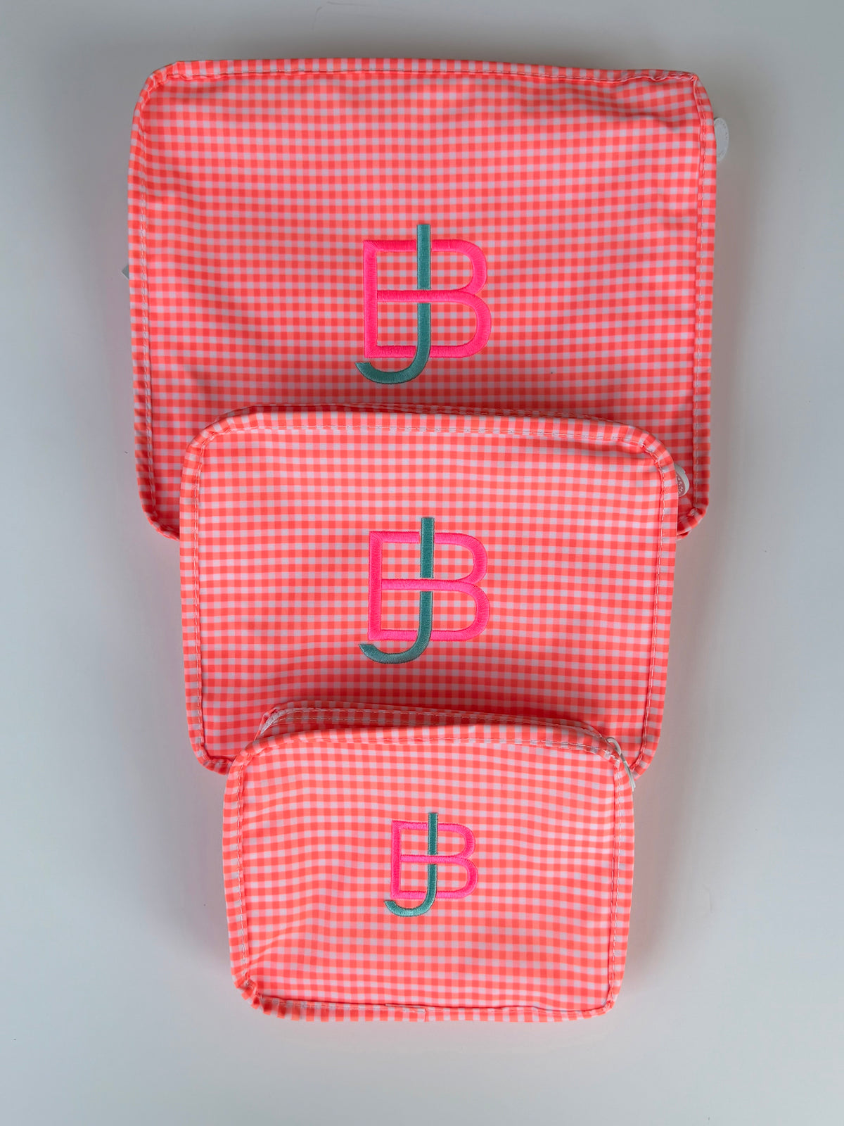 Stacked Pouches - Orange Gingham