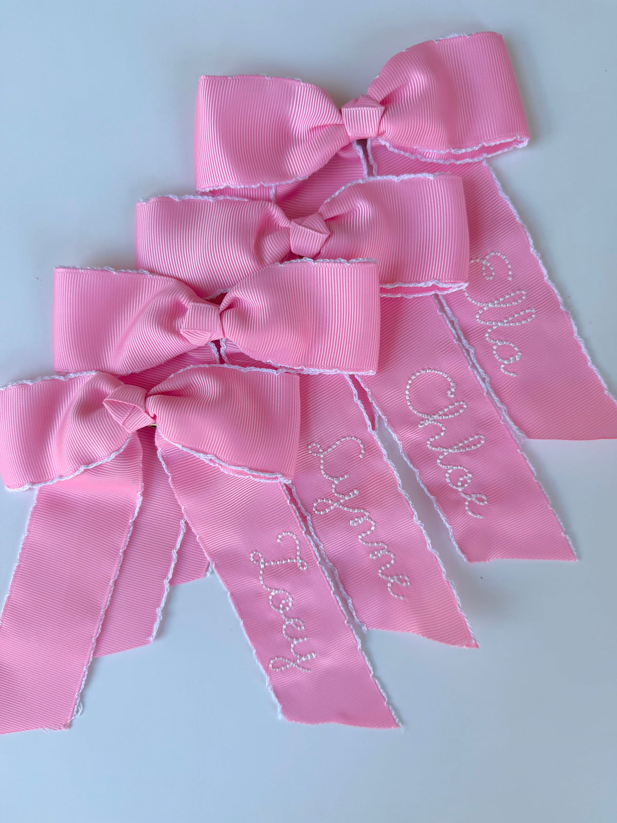 Grosgrain Hair Bow with Moonstitch Trim