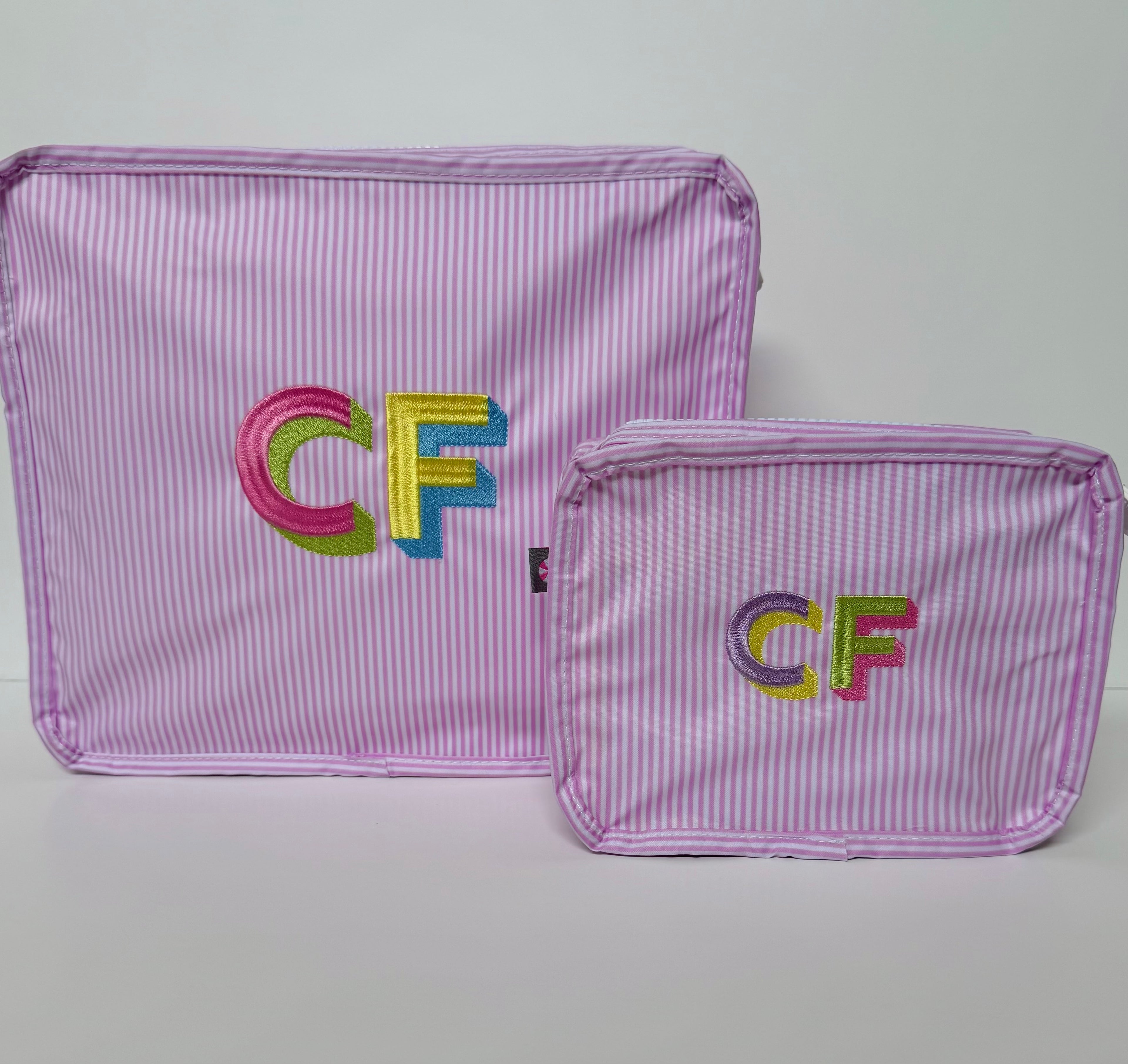 Stacked Pouches - Pink and White Stripe