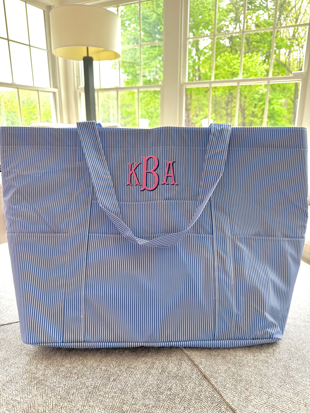Wipeable XL Tote - Navy and White Stripe
