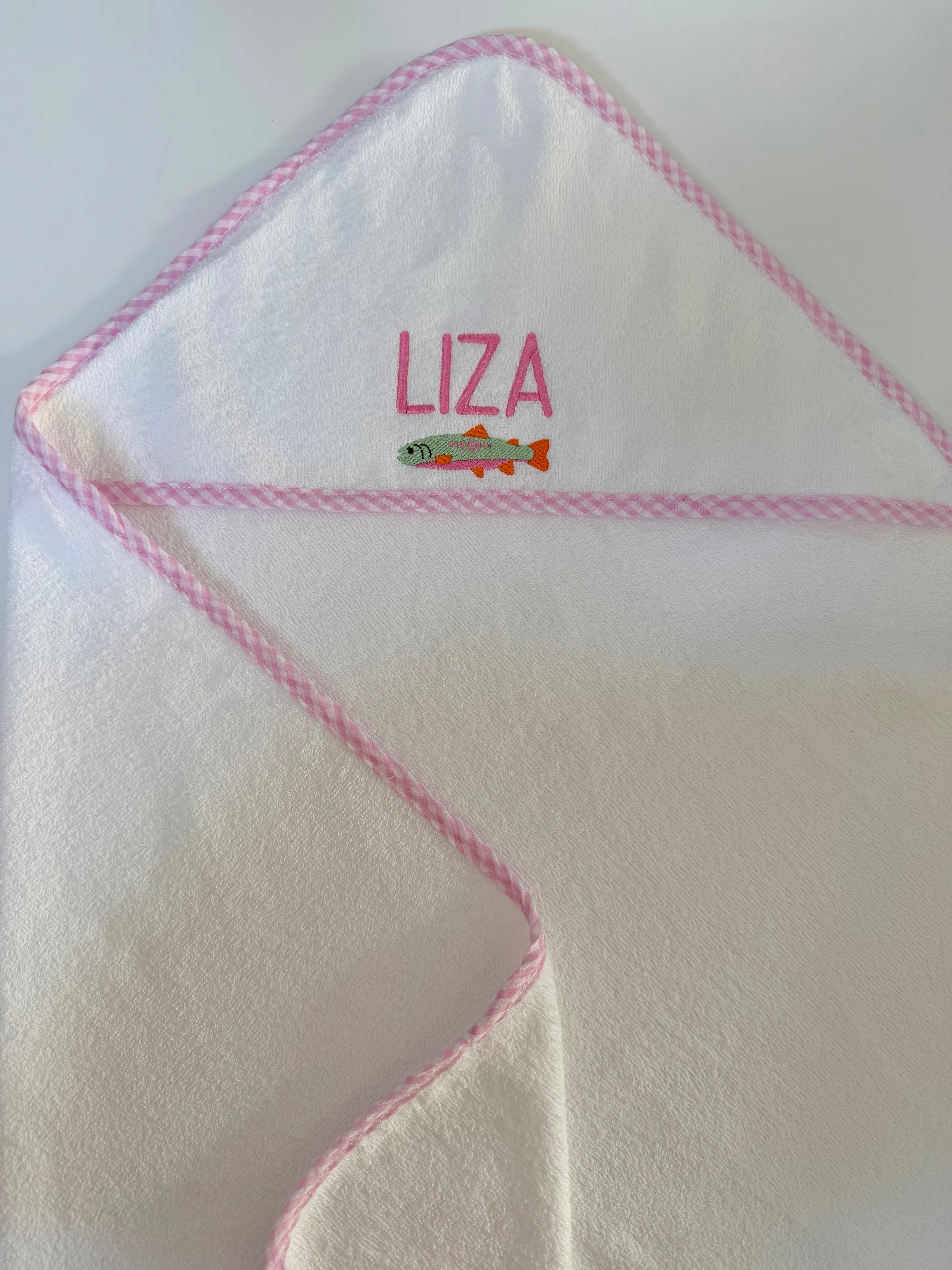 Hooded Towel with Gingham Trim