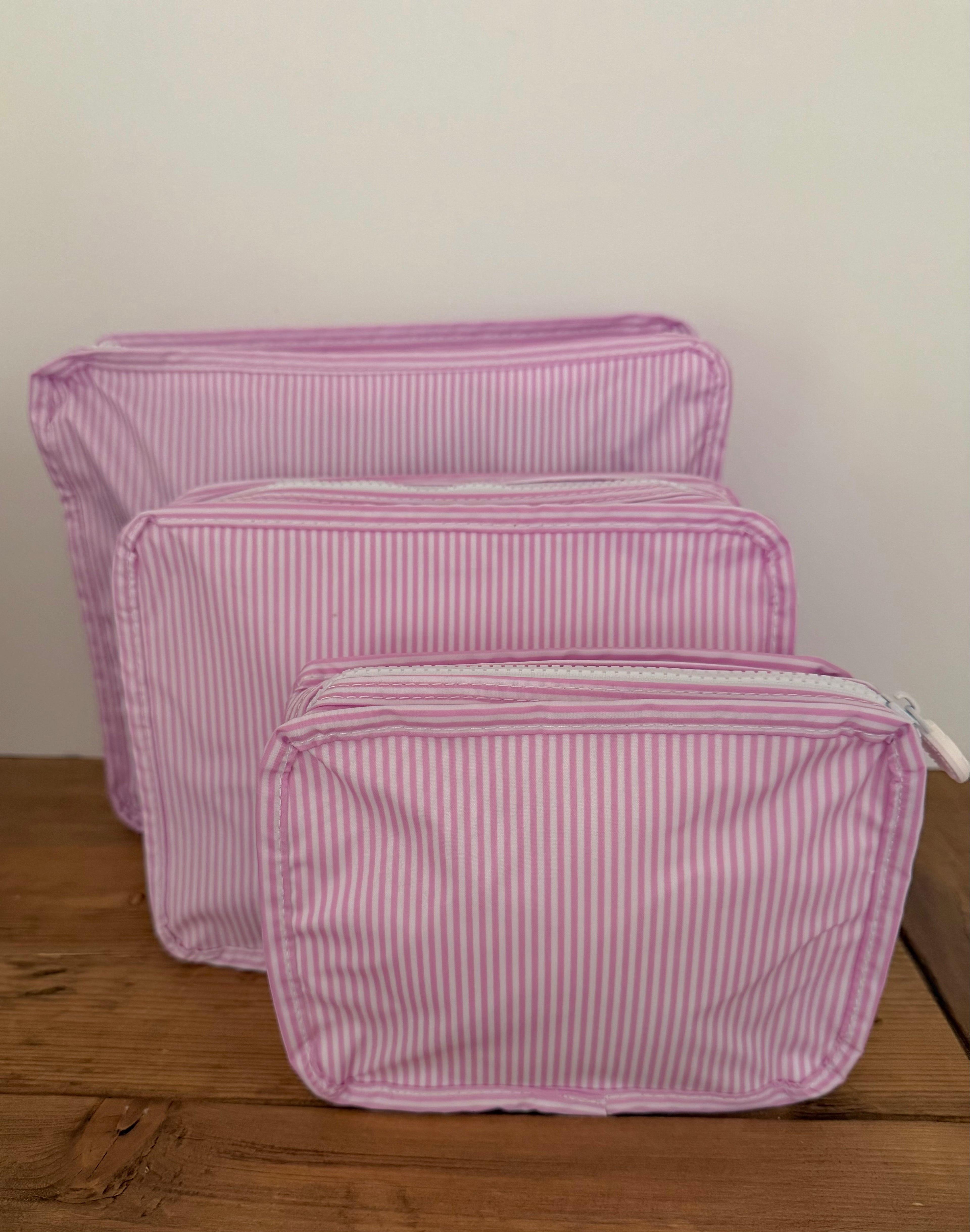 Stacked Pouches - Pink and White Stripe