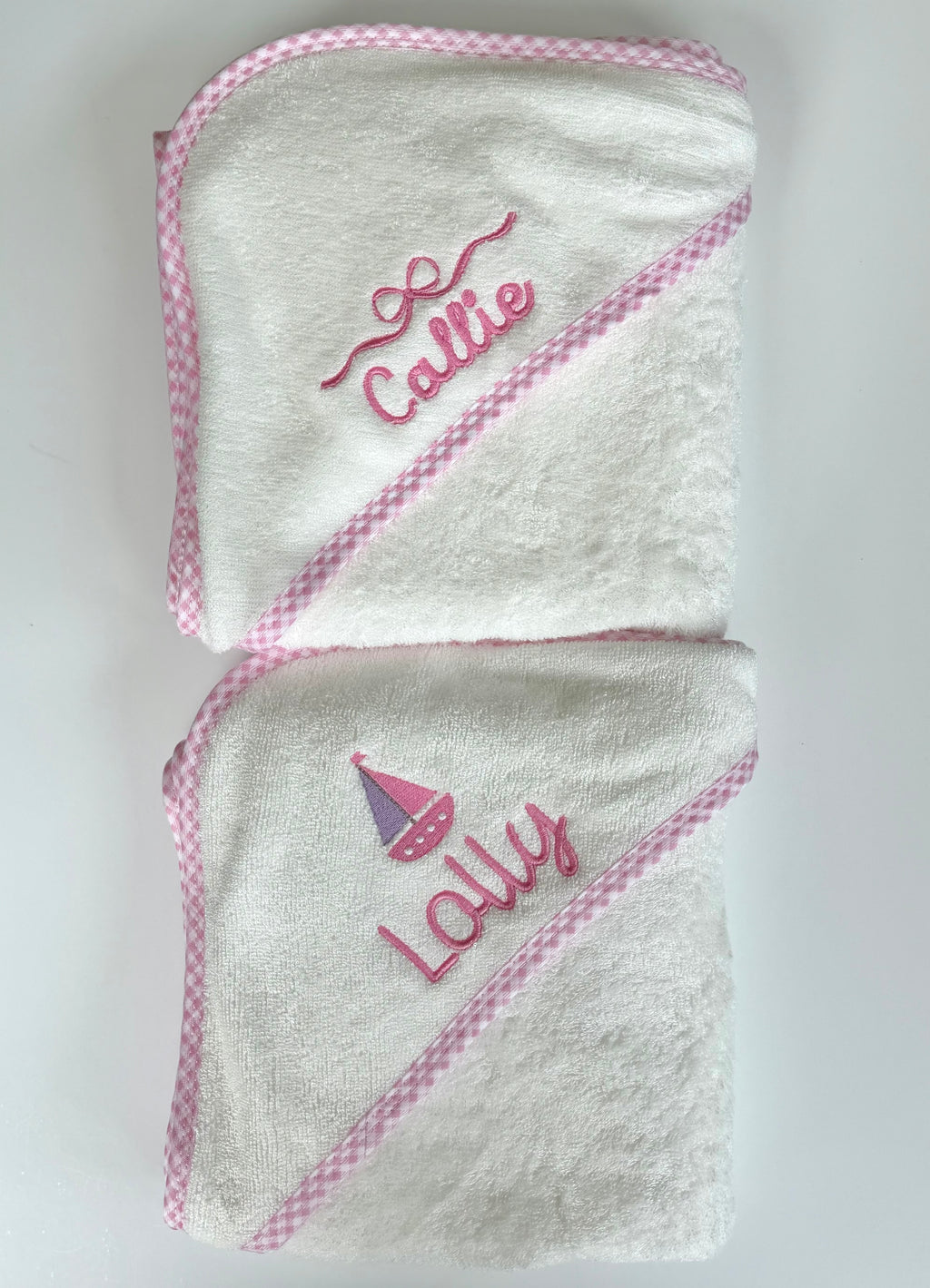 Hooded Towel with Gingham Trim
