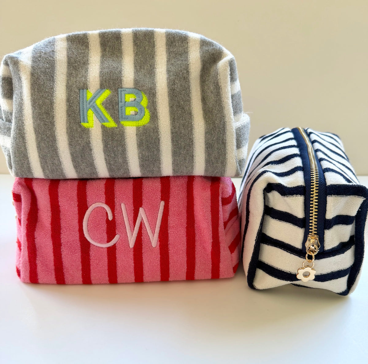 Terry Cloth Striped Cosmetic Case