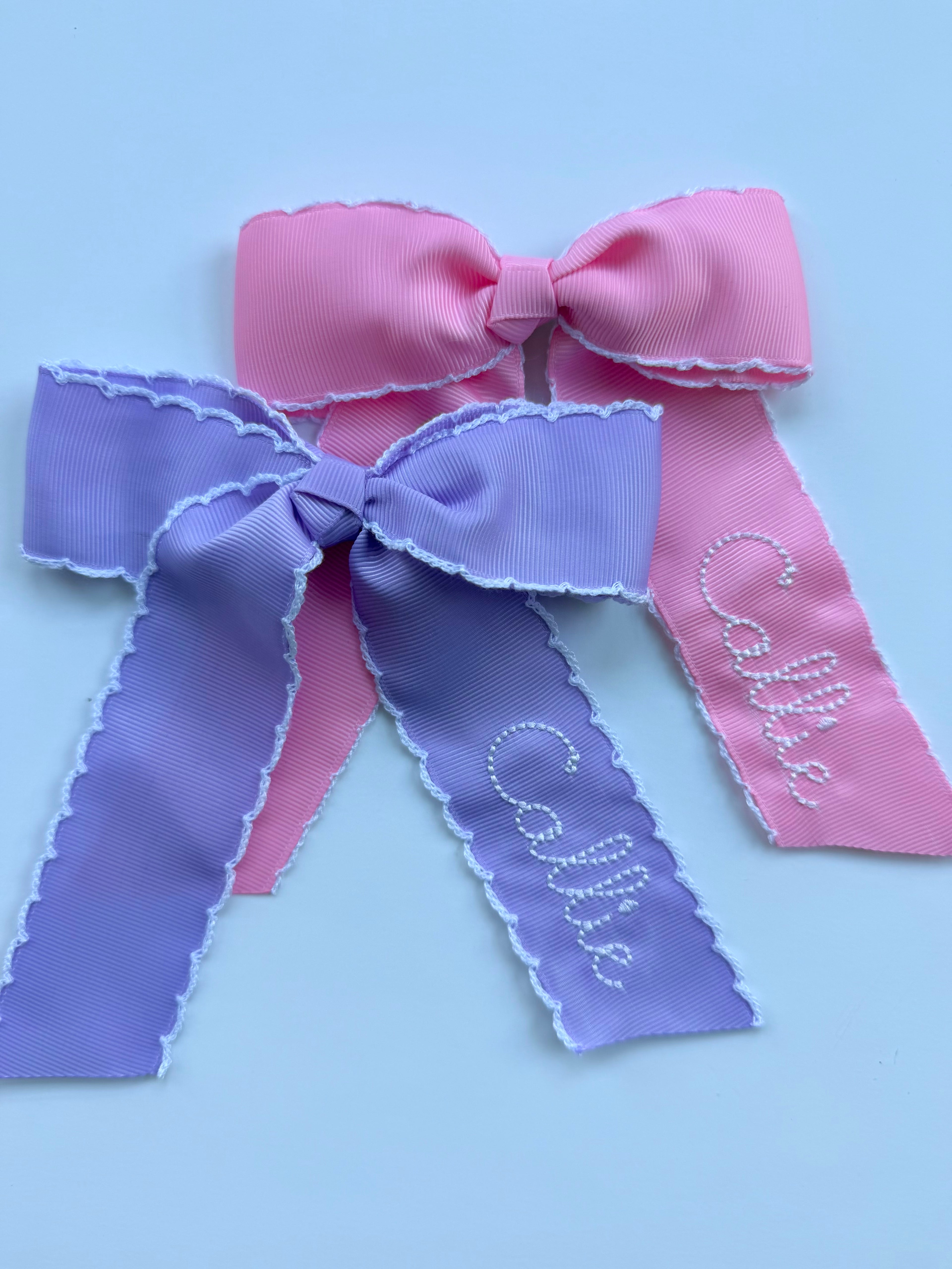 Grosgrain Hair Bow with Moonstitch Trim