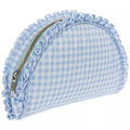 Gingham Blue & White Ruffled Pounch