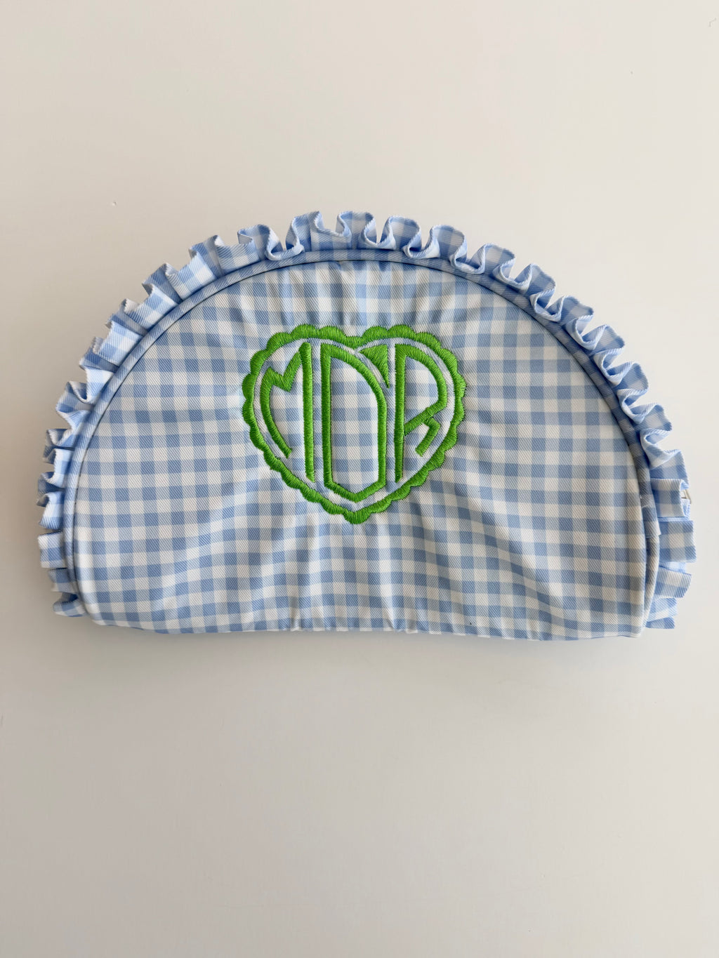 Gingham Blue & White Ruffled Pounch