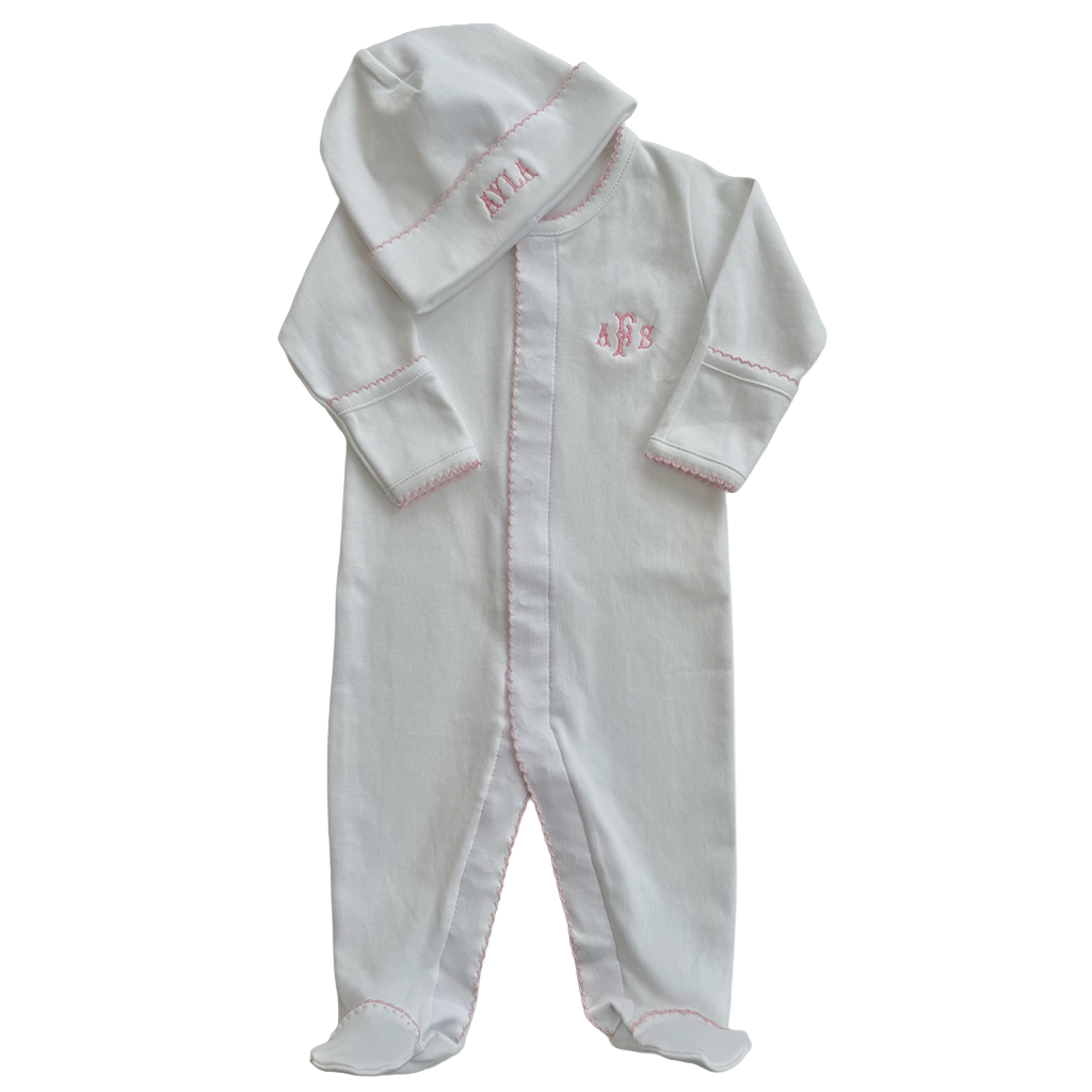 Newborn Picot Trim Bundle White with Pink Trim