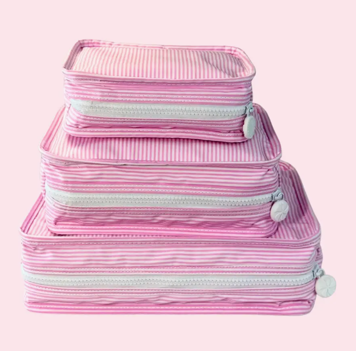 Stacked Pouches - Pink and White Stripe