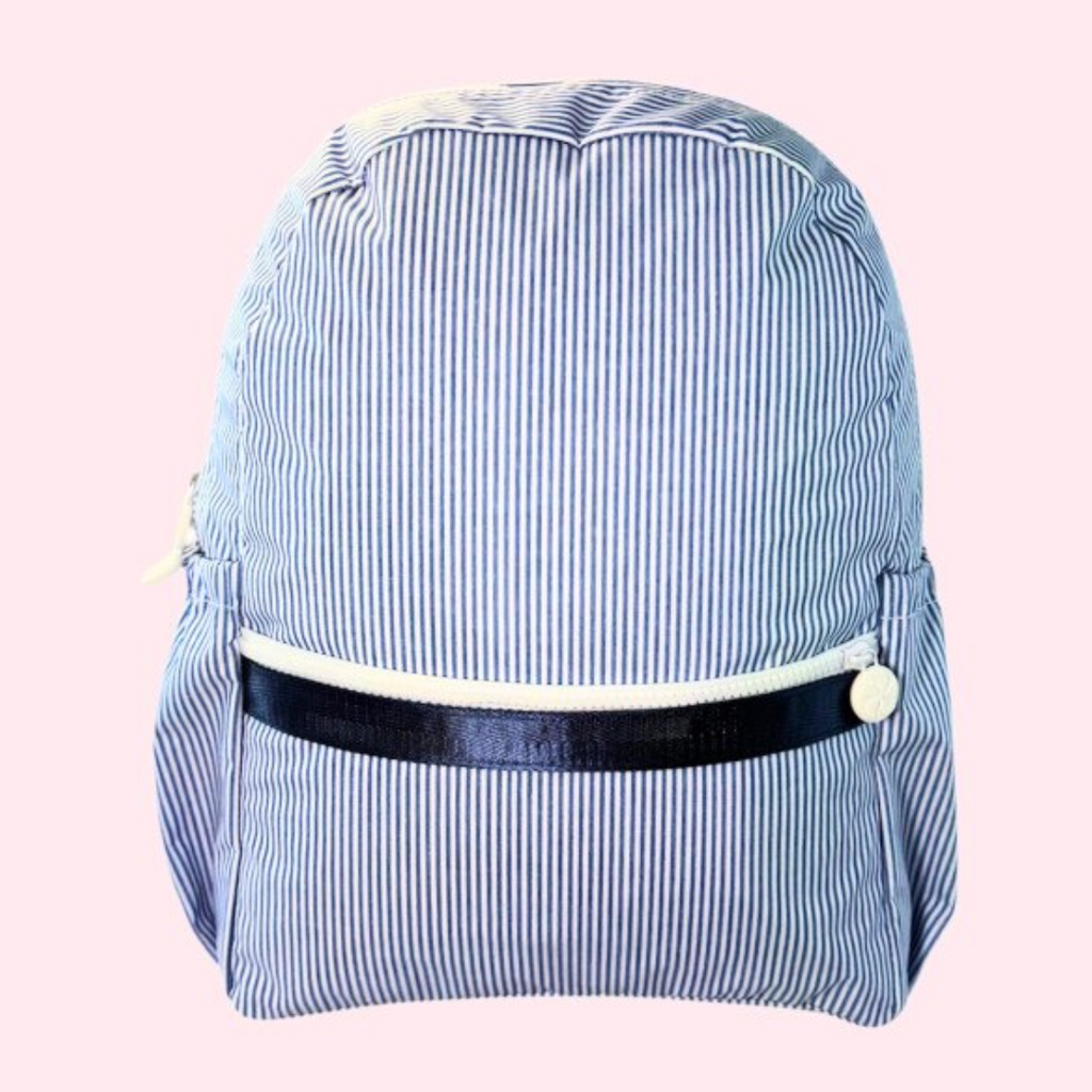 Navy Preppy Stripe Backpack w/ Pockets