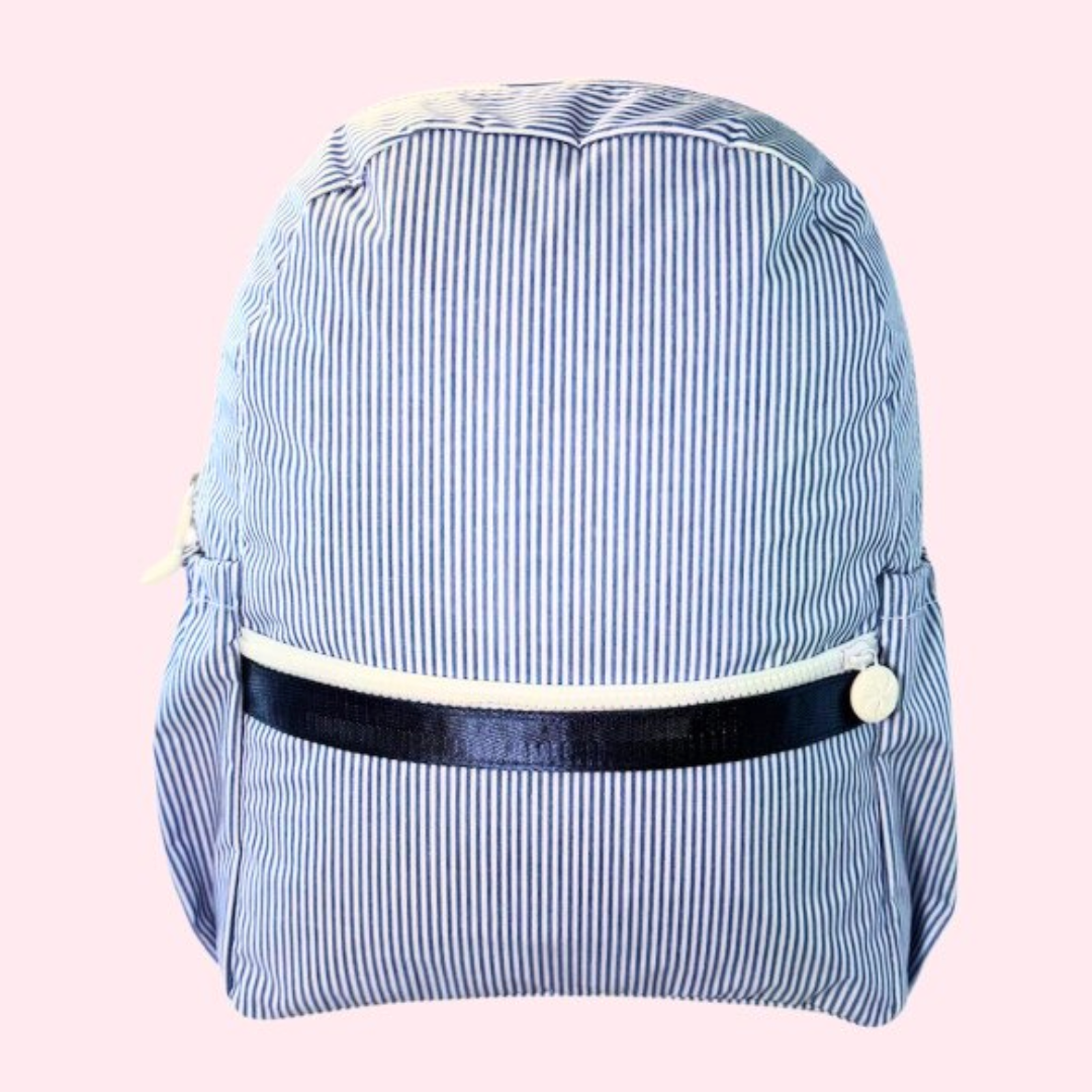 Navy Preppy Stripe Backpack w/ Pockets