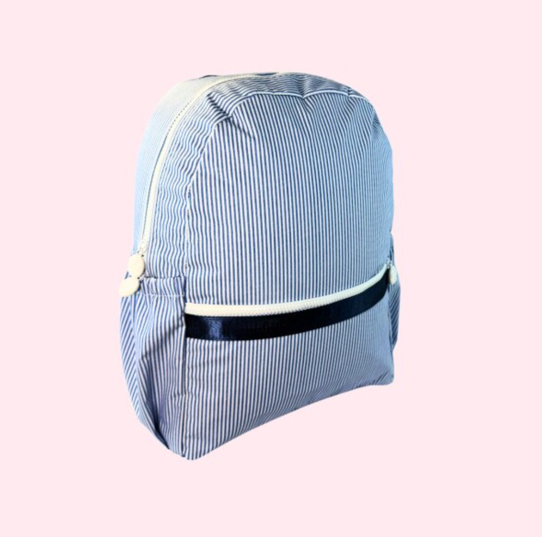 Navy Preppy Stripe Backpack w/ Pockets