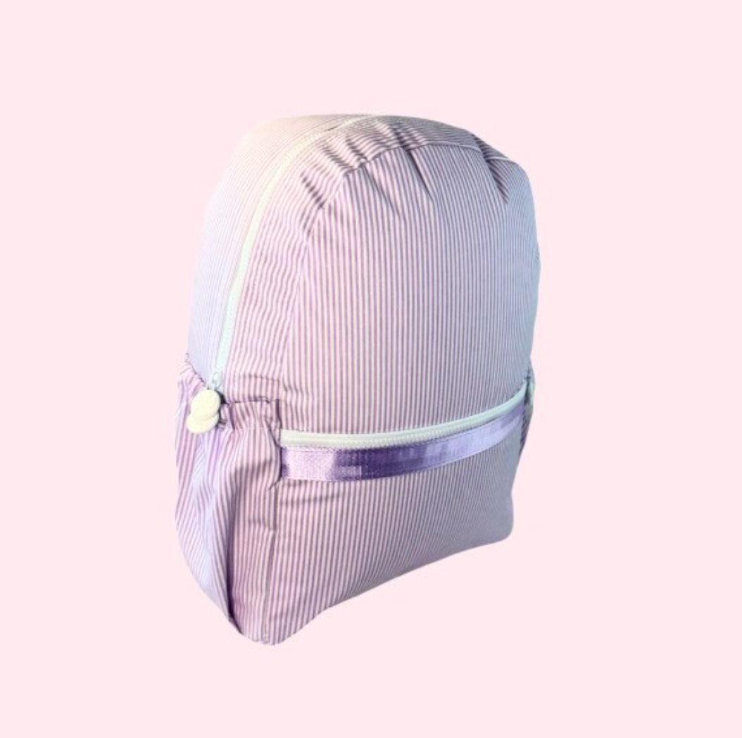 Lilac Preppy Stripe Backpack w/ Pockets