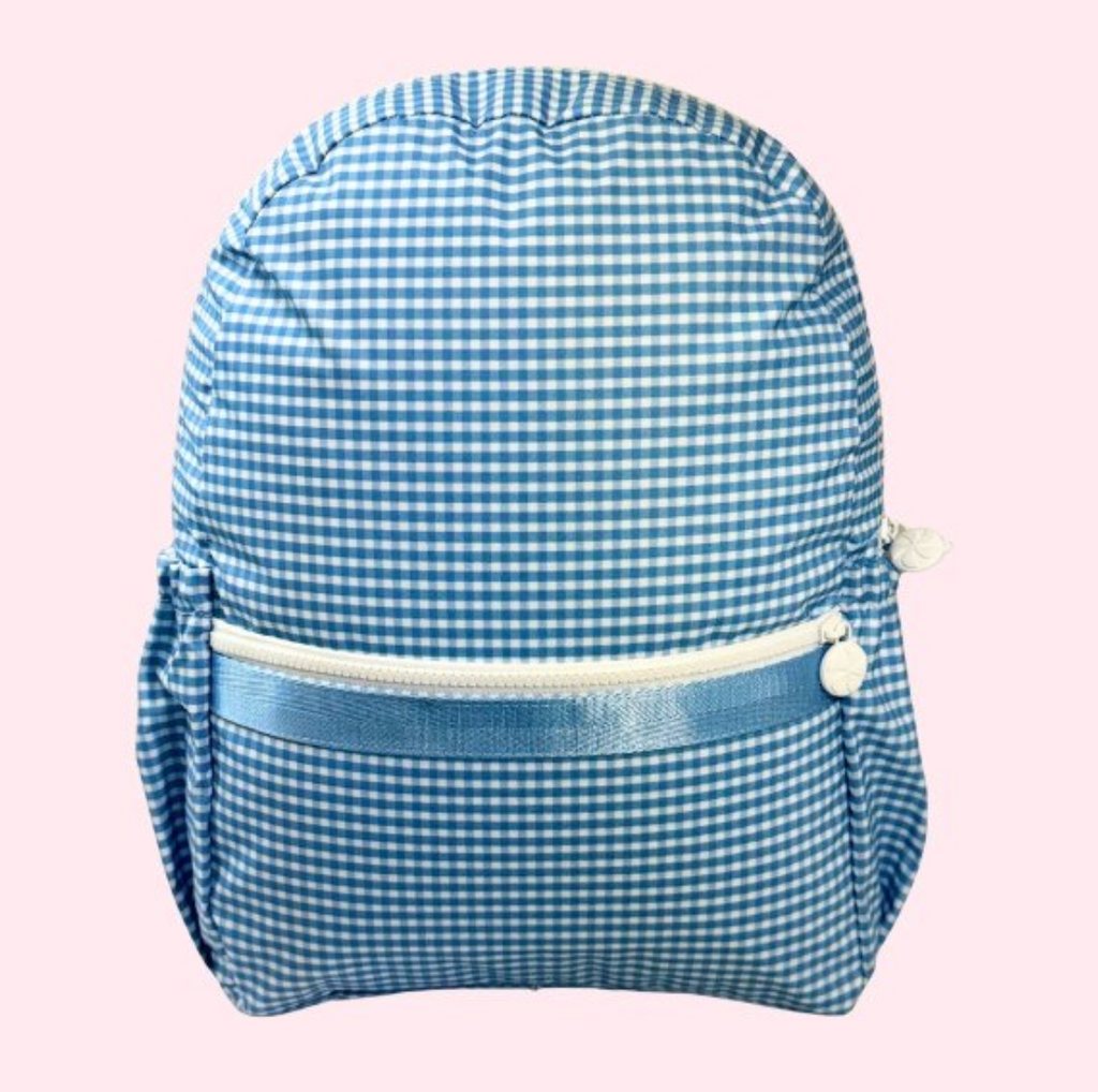 Blue Gingham Medium Backpack w/ Pockets