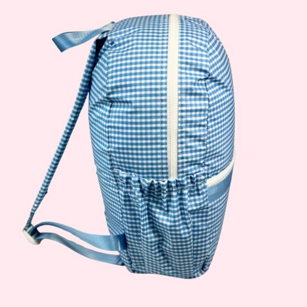 Blue Gingham Medium Backpack w/ Pockets