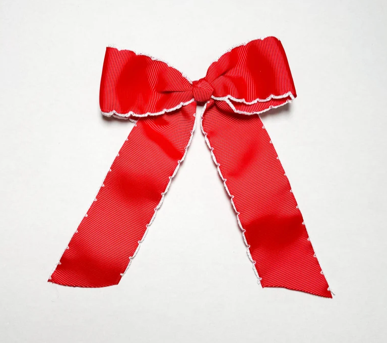 Grosgrain Hair Bow with Moonstitch Trim