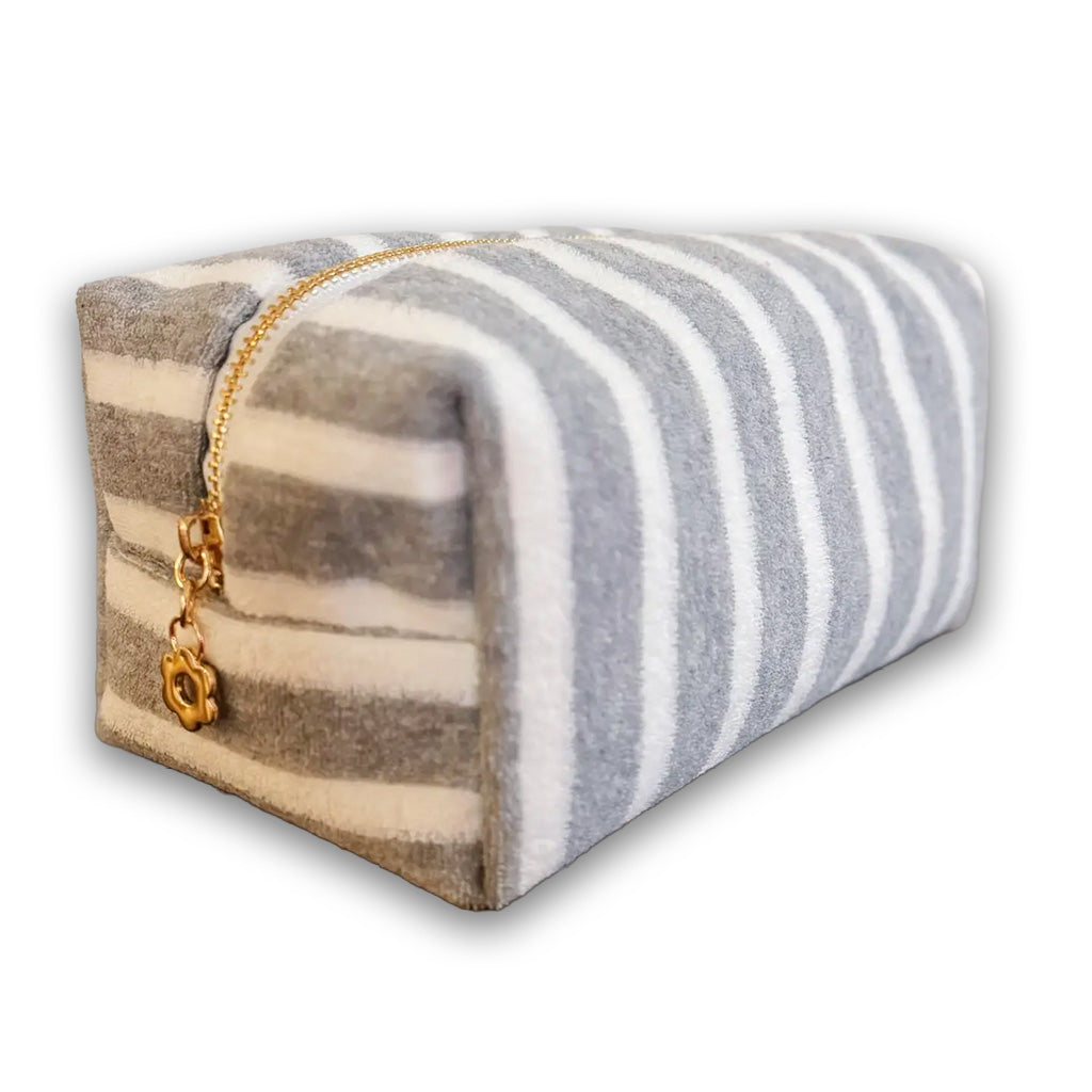 Terry Cloth Striped Cosmetic Case